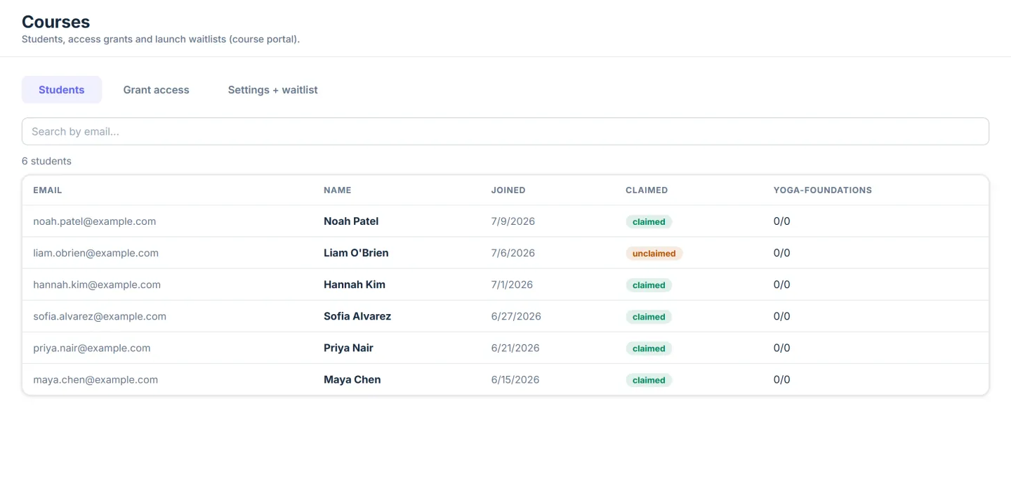 OwnStack course admin and student portal